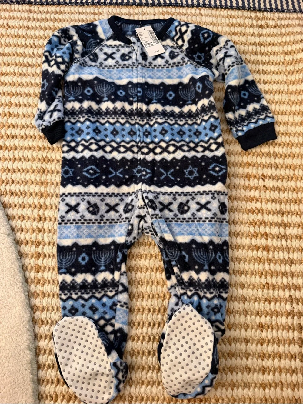 The Children's Place 9-12M Hanukkah Fleece Footed Zip Sleeper Pajamas